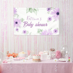 Personalized Violet Watercolor Flowers Baby Shower Banner