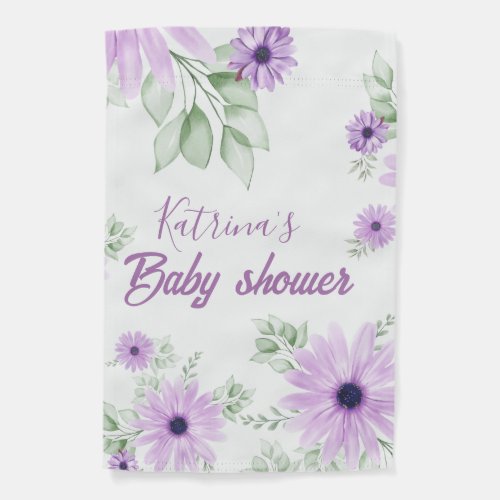 Personalized Violet Watercolor Flowers Baby Shower Garden Flag