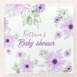 Personalized Violet Watercolor Flowers Baby Shower Glass Coaster<br><div class="desc">Personalized Violet Watercolor Flowers Baby Shower Glass Coaster – Custom Floral Favor Celebrate your upcoming arrival with the Personalized Violet Watercolor Flowers Baby Shower Glass Coaster—a charming keepsake that blends soft floral artistry with thoughtful personalization. Adorned with delicate violet watercolor blooms and subtle greenery, this coaster captures an elegant, botanical...</div>
