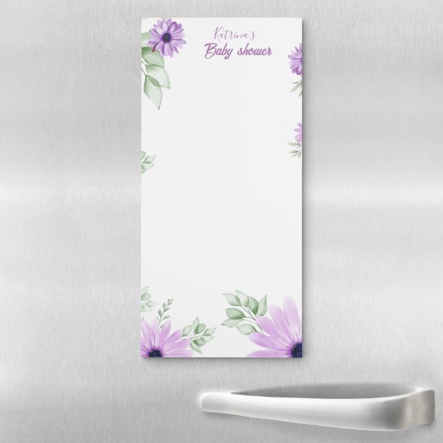 Personalized Violet Watercolor Flowers Baby Shower Magnetic Notepad (In Situ)