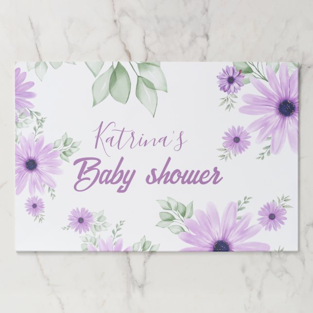 Personalized Violet Watercolor Flowers Baby Shower Paper Pad (Front)