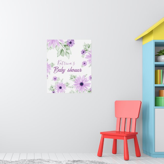 Personalized Violet Watercolor Flowers Baby Shower Poster (Nursery 1)