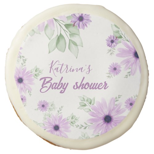 Personalized Violet Watercolor Flowers Baby Shower Sugar Cookie