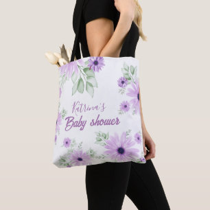 Personalized Violet Watercolor Flowers Baby Shower Tote Bag