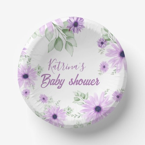 Personalized Violet Watercolor Flowers Paper Bowls