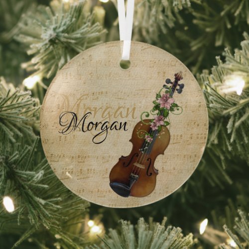 Personalized Violin Christmas Glass Ornament