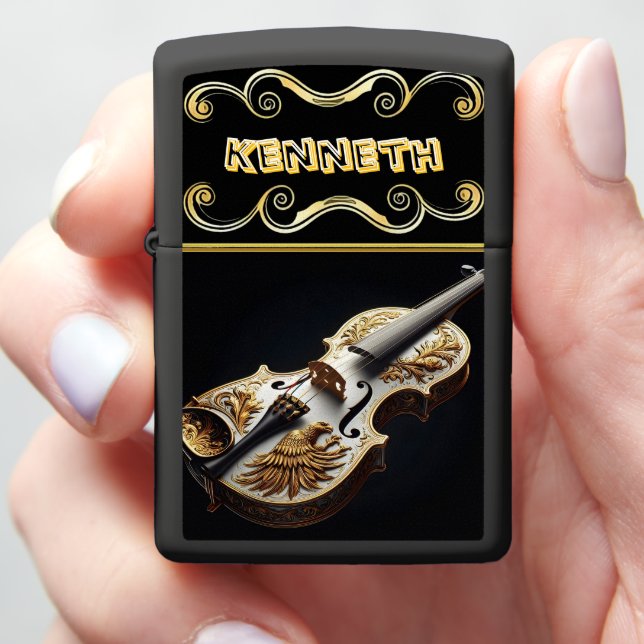 Personalized violin eagle detailed vibrant zippo lighter (In Hand)