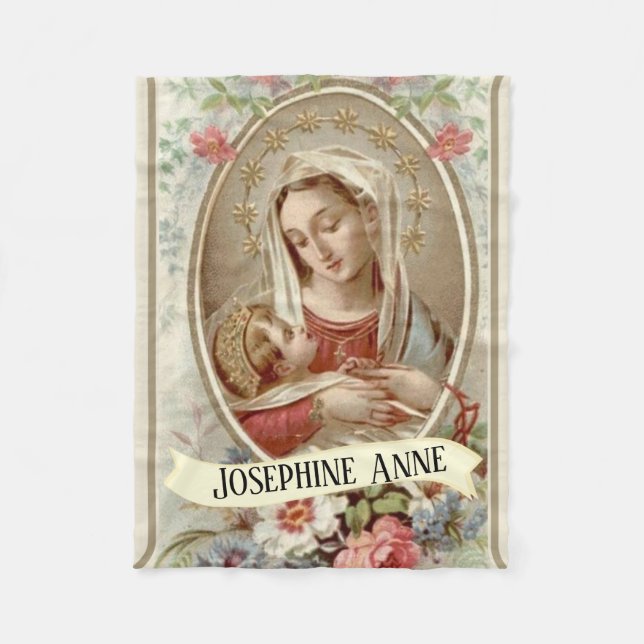 Personalized Virgin Madonna Mary with Baby Jesus Fleece Blanket (Front)