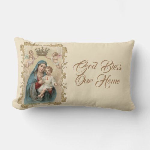 Personalized Virgin Mary Baby Jesus Gold Decor Lumbar Pillow