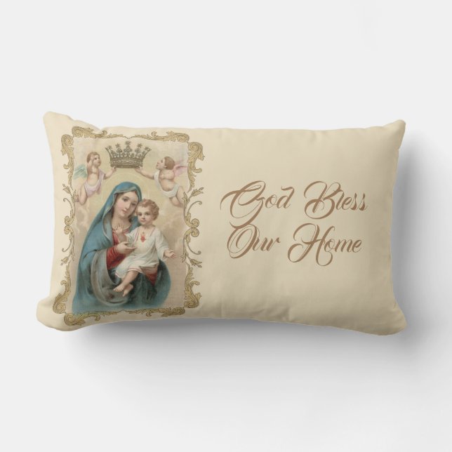 Personalized Virgin Mary Baby Jesus Gold Decor Lumbar Pillow (Front)
