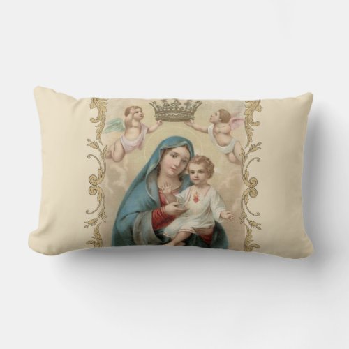 Personalized Virgin Mary Baby Jesus Gold Decor Lumbar Pillow