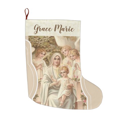 Personalized Virgin Mary with Jesus  Angels Large Christmas Stocking