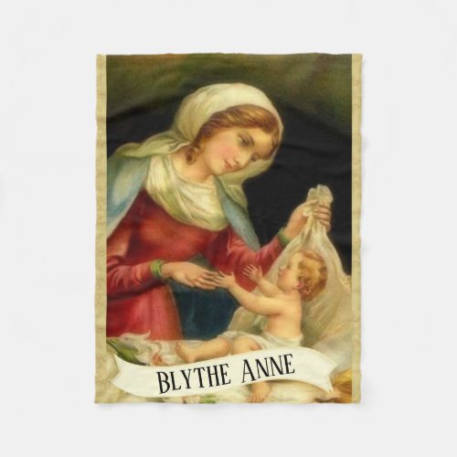 Personalized Virgin Mother Mary with Baby Jesus Fleece Blanket