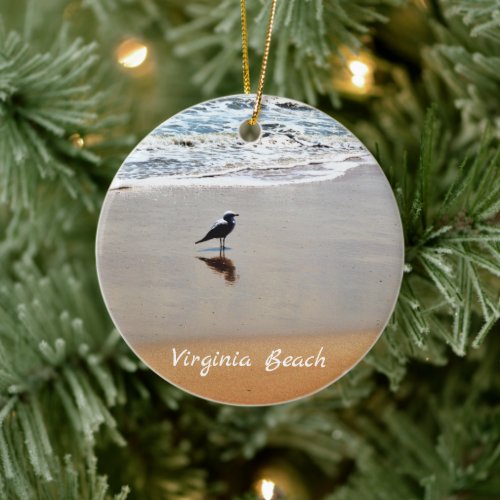 Personalized Virginia Beach  Seagull Sand Ocean Ceramic Ornament