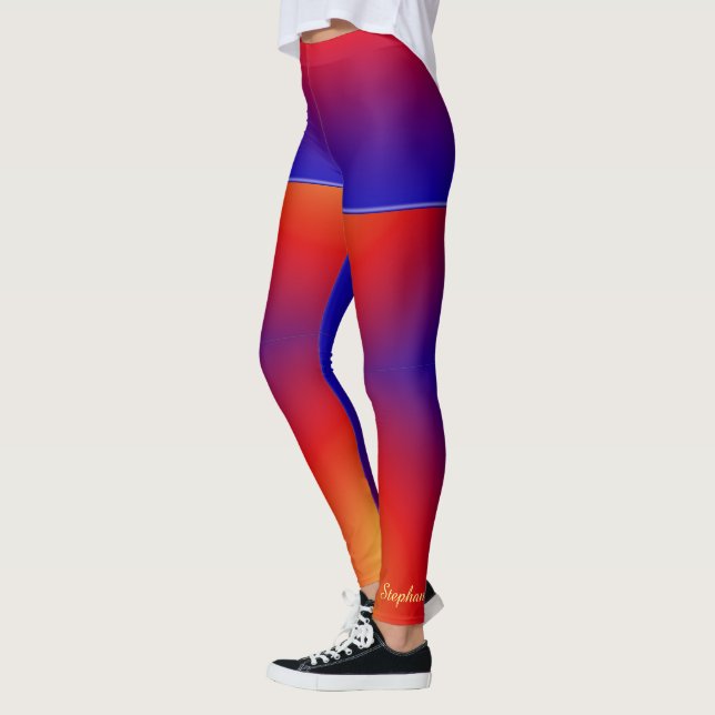 Personalized Vivid Rainbow with Fake Blue Shorts Leggings (Left)