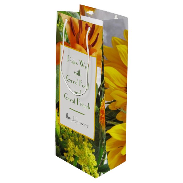 Personalized Vivid Sunflower Print Wine Gift Bag (Front Angled)