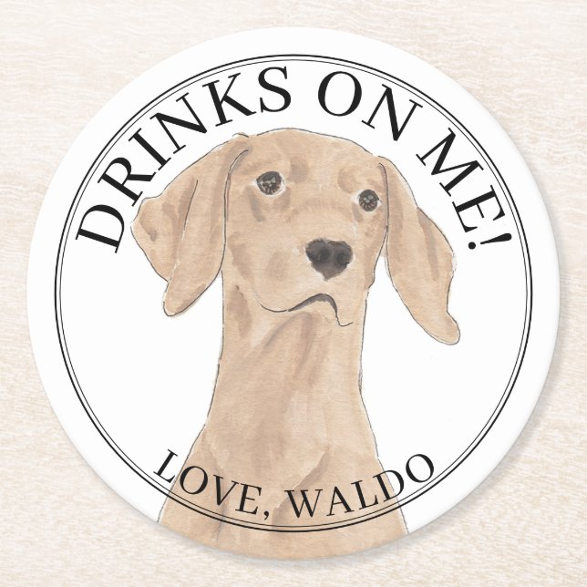 Personalized Vizsla Dog Wedding Round Paper Coaster (Front)