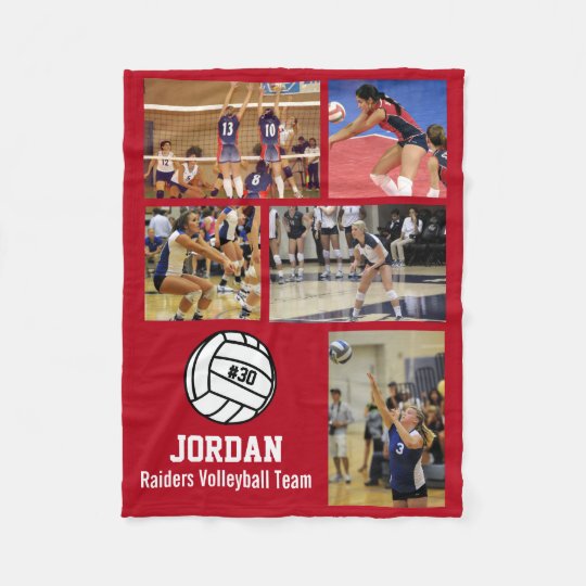 Personalized Volleyball 5 Photo Collage Name Team Fleece Blanket Zazzle