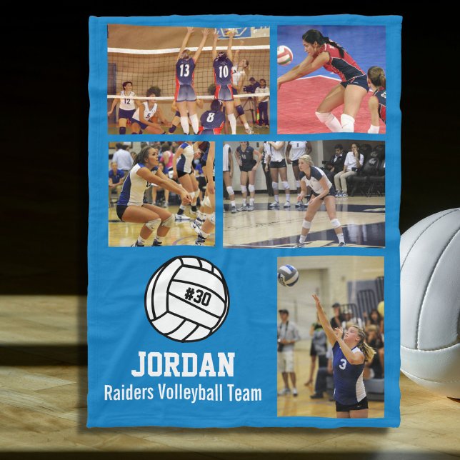 Personalized Volleyball 5 Photo Collage Name Team# Fleece Blanket (Creator Uploaded)