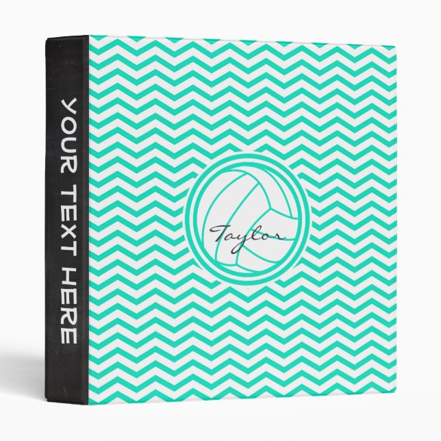 Personalized Volleyball; Aqua Green Chevron Binder (Front/Spine)