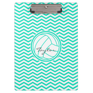 Personalized Volleyball; Aqua Green Chevron Clipboard