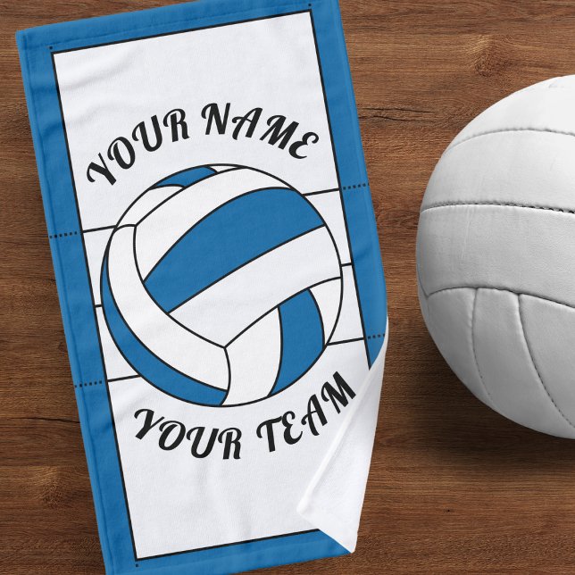 Personalized Volleyball Ball Blue & White Sports Hand Towel (Creator Uploaded)
