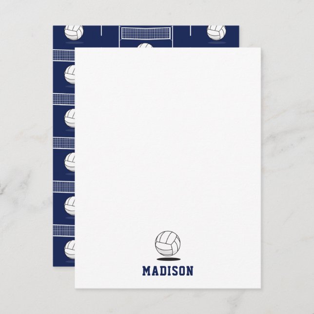 Personalized Volleyball Ball & Net Pattern Note Card (Front/Back)