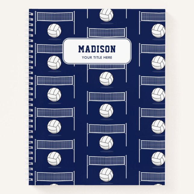 Personalized Volleyball Ball & Net Pattern Notebook (Front)