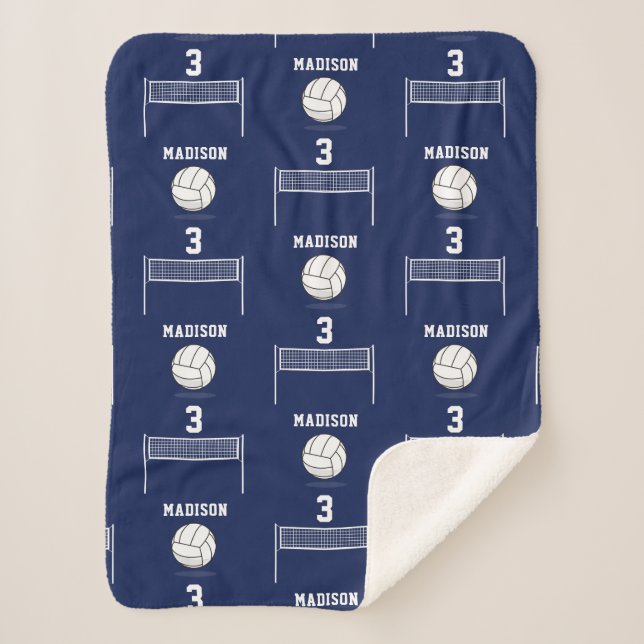 Personalized Volleyball Ball & Net Pattern Sherpa Blanket (Front)