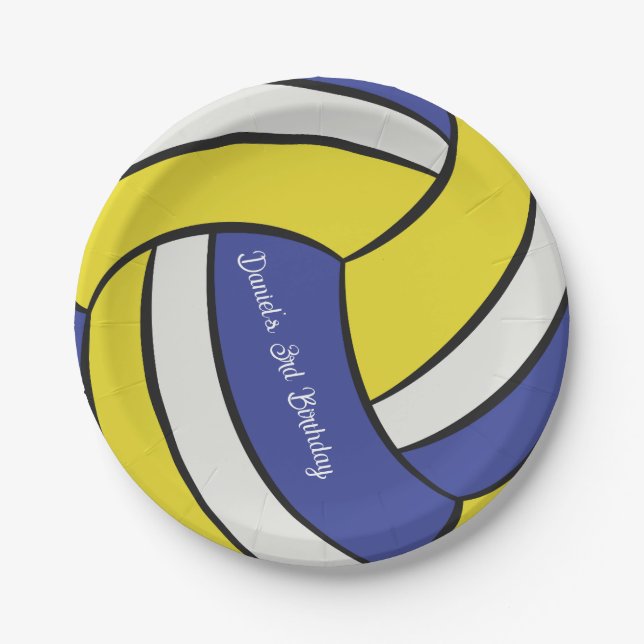 Personalized Volleyball Birthday Theme Paper Plates (Front)