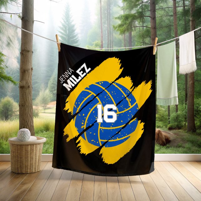 Personalized Volleyball Blue and Yellow Fleece Blanket (Creator Uploaded)