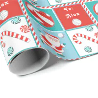 Volleyball and Santa Clause Red & Green Christmas Wrapping Paper, Zazzle