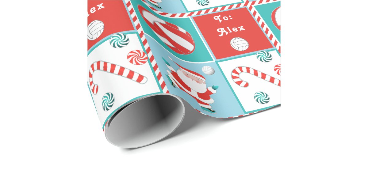 Volleyball and Santa Clause Red & Green Christmas Wrapping Paper, Zazzle