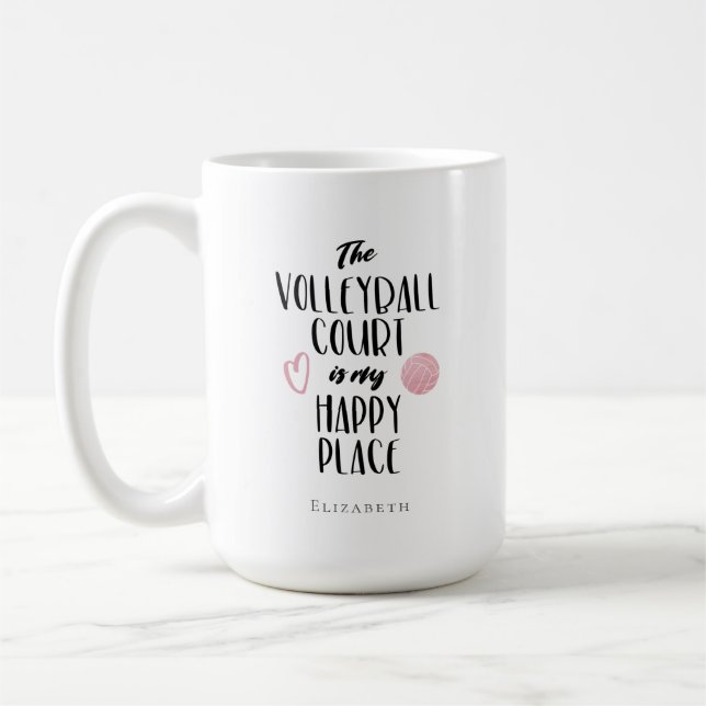 personalized volleyball court happy place coffee mug (Left)