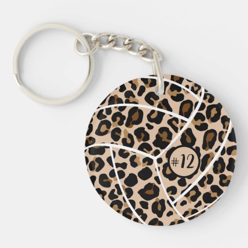 Personalized Volleyball Gift Idea Leopard Keychain