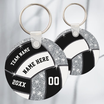 Personalized Volleyball Gift Ideas  Black  White Keychain by LittleLindaPinda at Zazzle