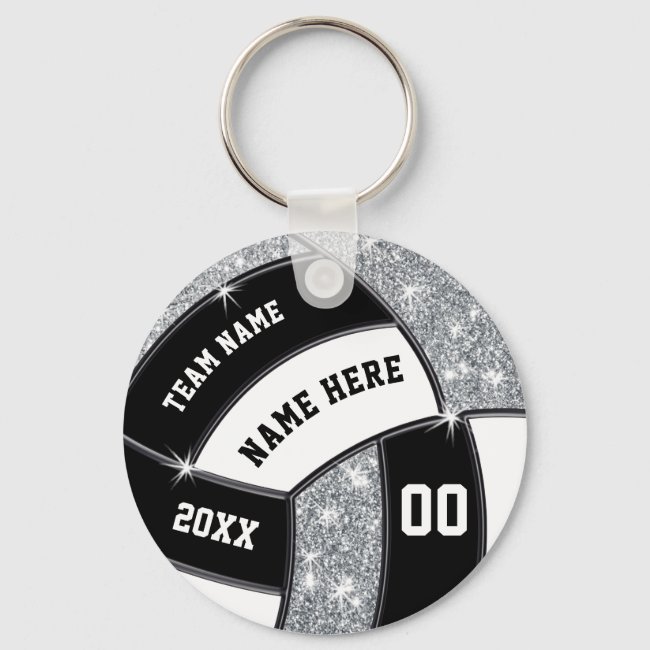 Personalized Volleyball Gift Ideas, Black, White Keychain