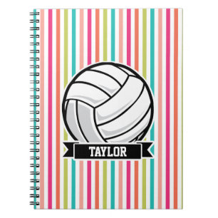 Personalized Volleyball on Colorful Stripes Notebook