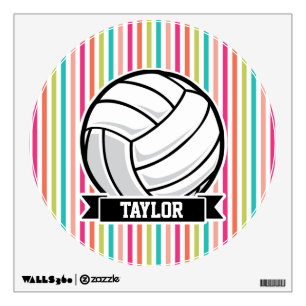 Personalized Volleyball on Colorful Stripes Wall Sticker