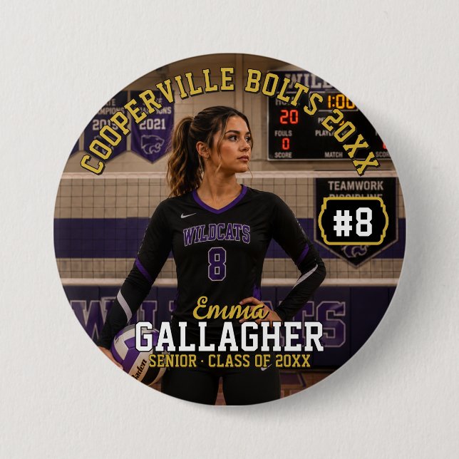 Personalized Volleyball Photo Button (Front)