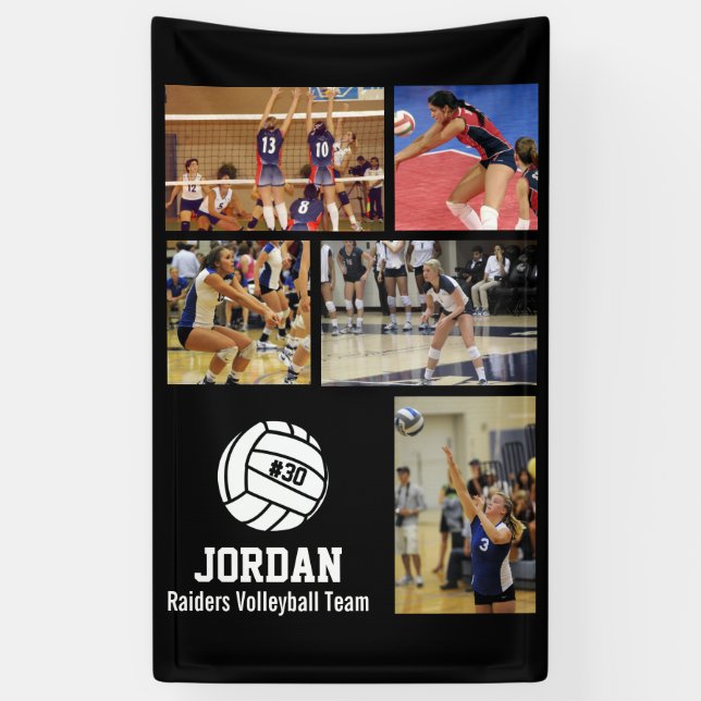 Personalized Volleyball Photo Collage Name Team # Banner (Vertical)