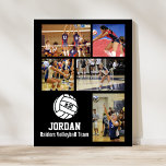 Personalized Volleyball Photo Collage Name Team # Poster<br><div class="desc">This personalized volleyball photo collage poster features your favorite uploaded volleyball photos, a white volleyball graphic with your player's jersey number, and additional text such as your player's name and/or team name. This design is set against a background color of your choice - just click on customize and then the...</div>