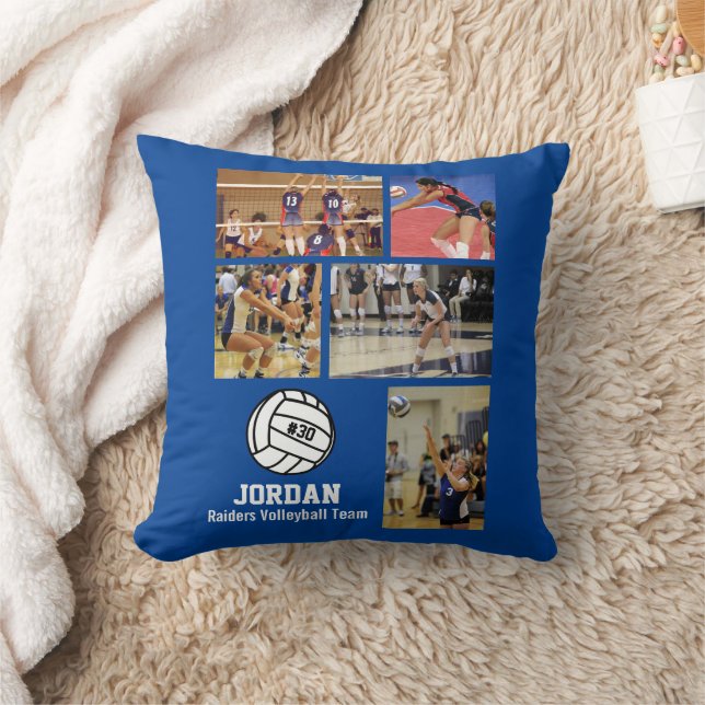 Personalized Volleyball Photo Collage Name Team # Throw Pillow (Blanket)