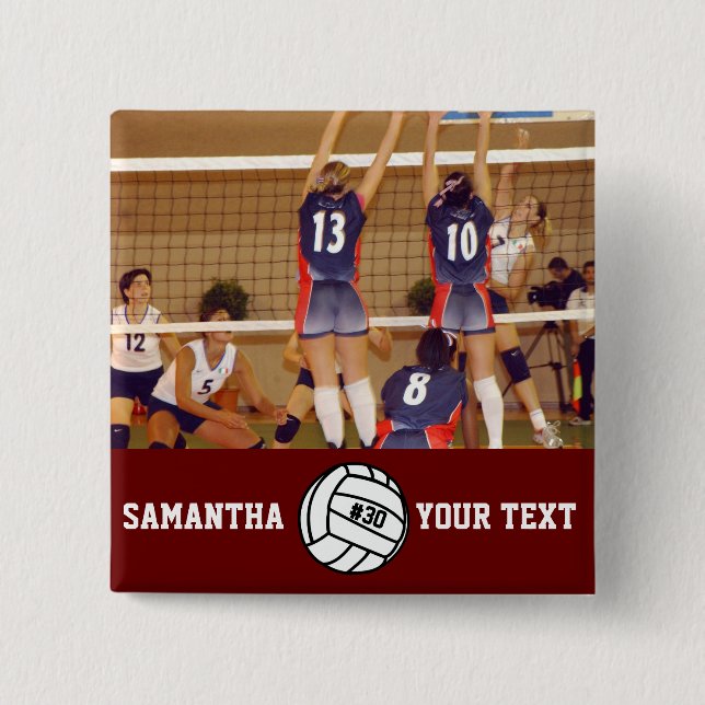 Personalized Volleyball Photo Name Team # Button (Front)