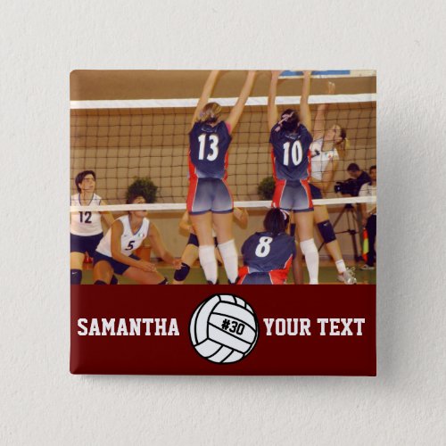 Personalized Volleyball Photo Name Team  Button