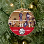 Personalized Volleyball Photo Name Team # Ceramic Ornament<br><div class="desc">This personalized volleyball photo ornament features your favorite uploaded volleyball photo, a white volleyball graphic with your player's jersey number, and additional text such as your player's name and/or team name. This design is set against a background color of your choice - just click on customize and then the small...</div>