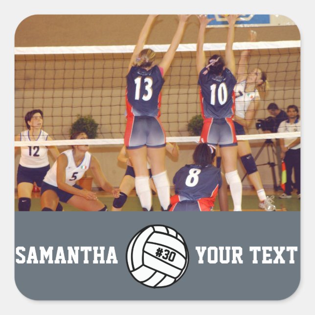 Personalized Volleyball Photo Name Team # Square Sticker (Front)