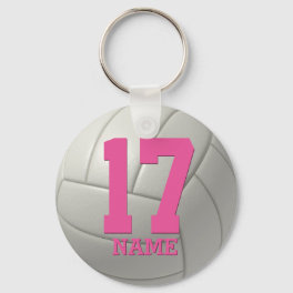 Personalized Volleyball (pink name & number) Keychain