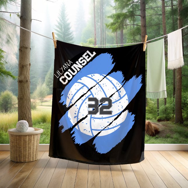 Personalized Volleyball Player Blue and White Fleece Blanket (Creator Uploaded)