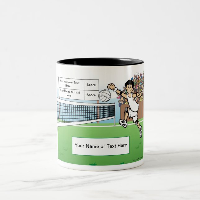 Personalized Volleyball Player - Male Cartoon Two-Tone Coffee Mug (Center)